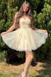 Champagne A-Line Embroidery Short Homecoming Dress/Mini Dress