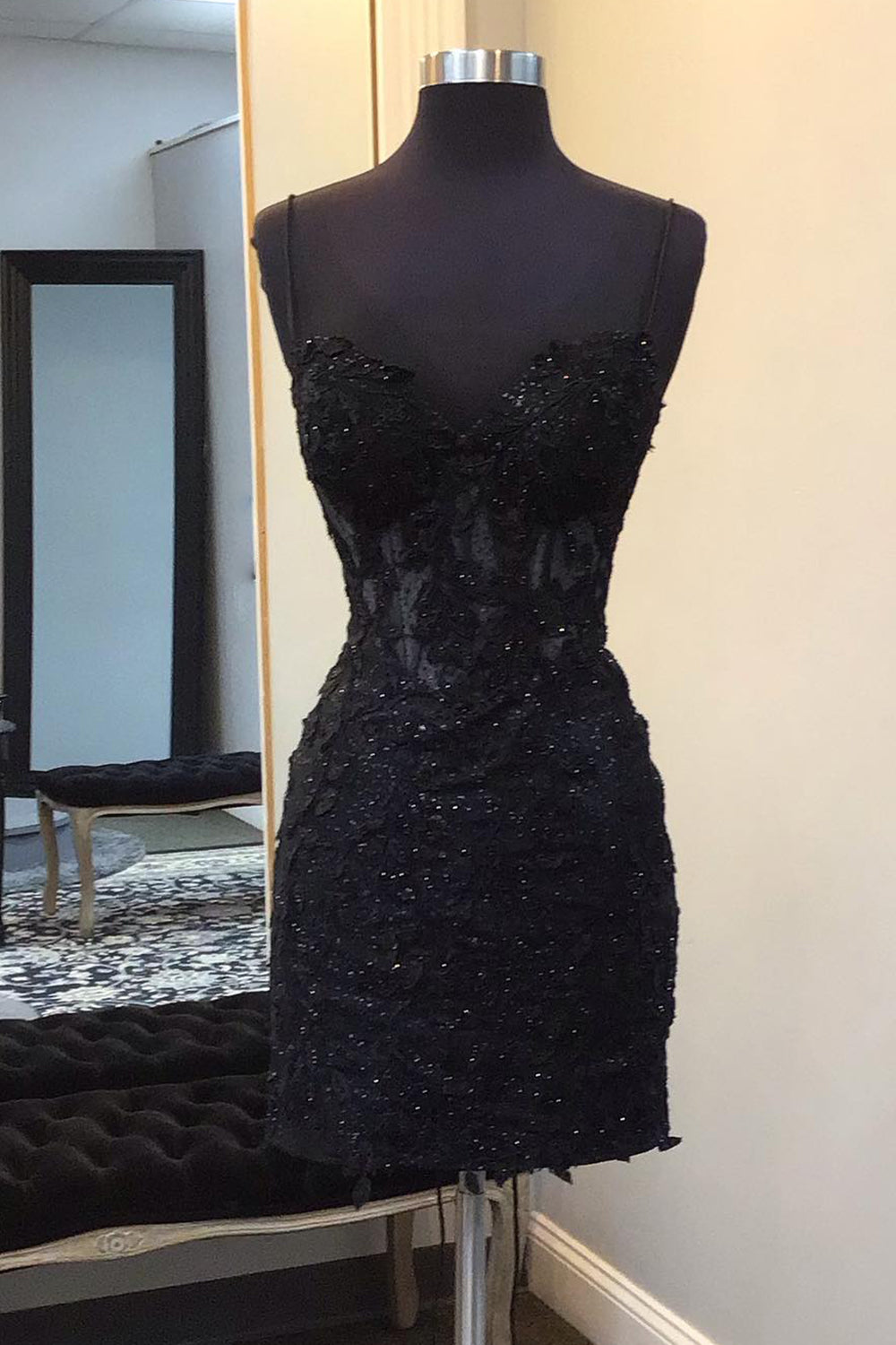 Sparkly Black Corset Lace Tight Short Homecoming Dress/Mini Dress