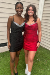 Sparkly Black Beaded Tight Short Homecoming Dress/Mini Dress