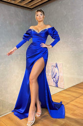 Long Sleeves Royal Blue Mermaid Evening Dress
