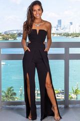 Black Sexy Sheath Strapless Pleated Jump Suit