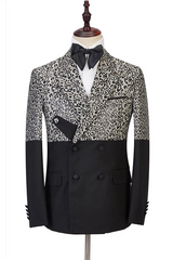 Stylish Black Ryder Print Prom Outfits Men Cool Leopard with Double-Breasted