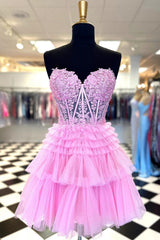 Sparkly Lilac Corset A Line Tiered Short Homecoming Dress/Mini Dress with Lace