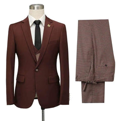 Unique Burgundy Notched-Lapel Fitted Wedding Suit for Men