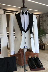 Fashion White Party Prom Suits Three Pieces for Man Black Peaked Lapel