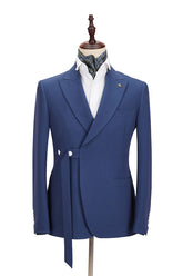 Stylish Simple Dark Blue Peaked Lapel Groomsmen Outfits