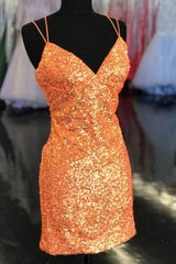 Sparkly Orange Sequined Tight Short Homecoming Dress/Mini Dress