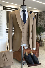 Simple Brown Peaked Lapel Three-Piece Wedding Suits
