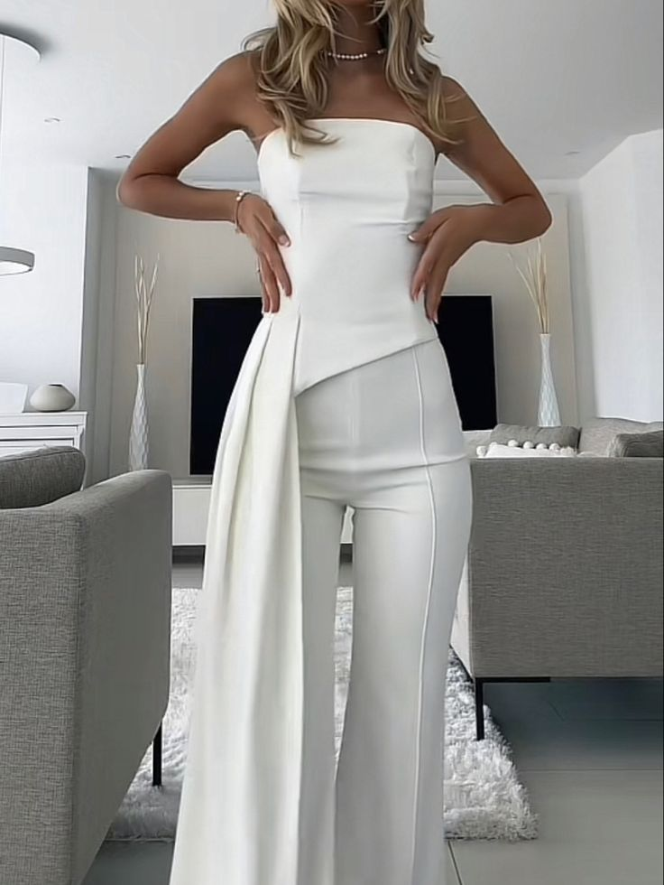 Chic Strapless White Women's Party Jump Suit