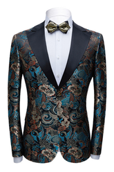 Advanced Black Peak Lapel Wedding Suit with Floral Jacquard