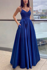 Elegant A-line Prom Dress in Royal Blue featuring a Slit