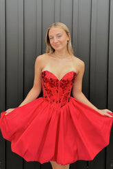 Sparkly Red A-Line Mirror Short Homecoming Dress/Mini Dress