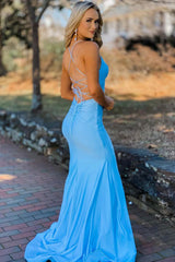 Mermaid Prom Dress with Blue Spaghetti Straps