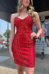 Sparkly Red Sweetheart Lace-Up Back Tight Short Homecoming Dress/Mini Dress