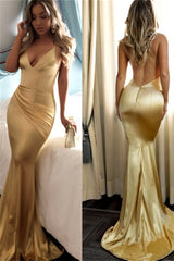 Daffodil Mermaid V-Neck Sleeveless Evening Dress Long