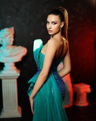 Tulle Sleeveless Shining Strapless Beading Front Split Formal Dress