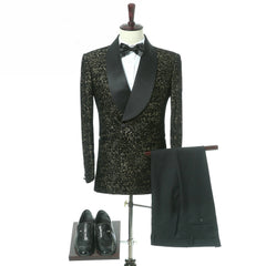 Elegant Black Slim-Fit Double-Breasted Shawl Lapel Wedding Tuxedo
