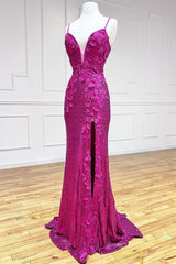 Glamorous Spaghetti Strap Mermaid Formal Dress With Appliques Split