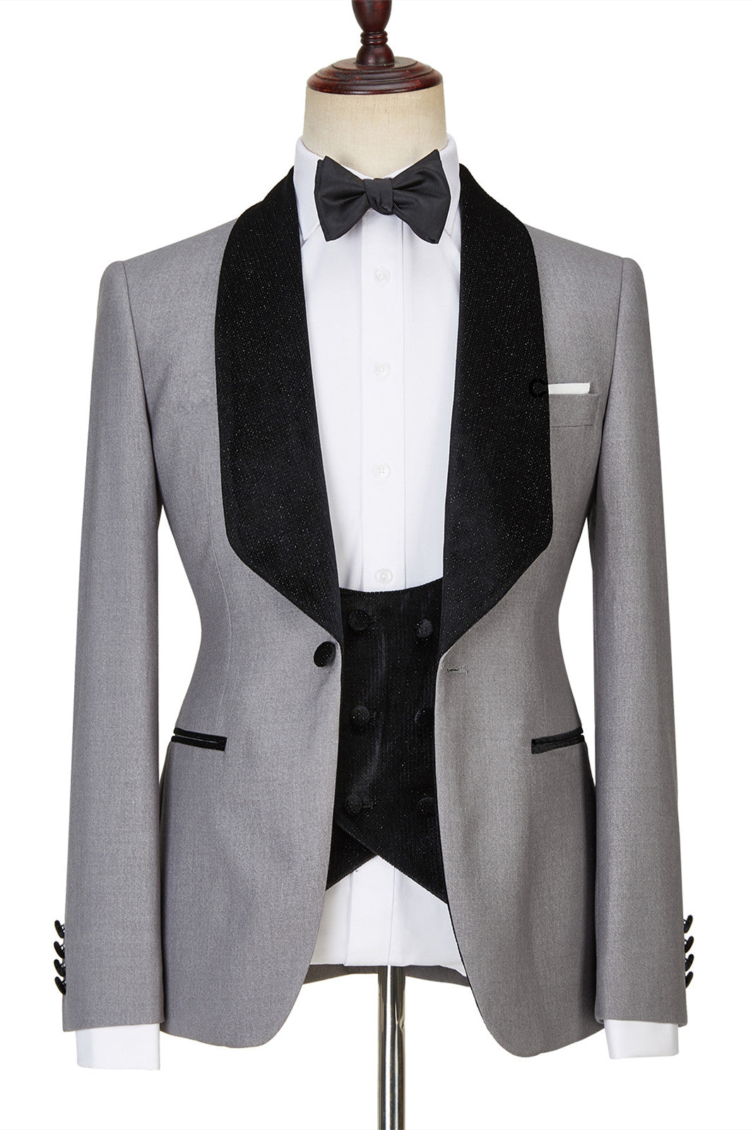 Robert Light Gray One-Button Shiny Shawl-Lapel Three-Piece Wedding Men's Suits