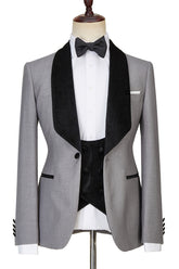 Robert Light Gray One-Button Shiny Shawl-Lapel Three-Piece Wedding Men's Suits