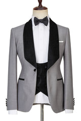 Robert Light Gray One-Button Shiny Shawl-Lapel Three-Piece Wedding Men's Suits