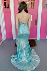 Mermaid Prom Dress with One Shoulder and Sequins Featuring a Slit