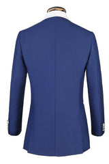 Elegant Three-Piece Banding Blue Men's Suit for Wedding with White Lapel Edge