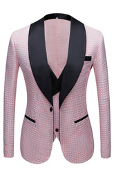 Fashionable Pink Slim Fit Shawl Lapel Dot Wedding Tuxedo