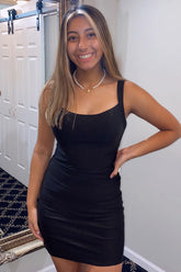 Simple Black Lace-Up Back Tight Homecoming Dress/Mini Dress