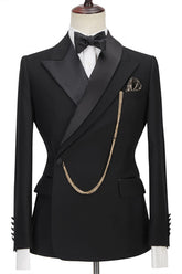 Fashion Simple Black Wedding Suits for Groom with Peaked Lapel