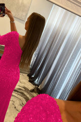 Sequined Prom Dress with One Shoulder in Pink