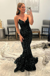 Dark Green Sequined Long Prom Dress with Sweetheart Mermaid Silhouette