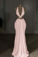 Halter Sleeveless Backless Long Mermaid Formal Dress With Sequins