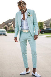 Elegant Mint Green David Beckham Royal Wedding Suit with Two Pieces
