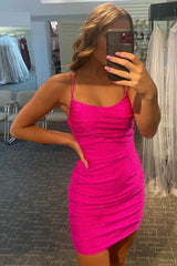 Rose Pink Lace Up Tight Homecoming Dress/Mini Dress