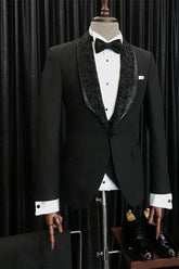 Stylish Slim-Fit Black Wedding Men's Suits with Special Jacquard Lapel