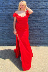 Long Plus Size Red Prom Dress with Front Split Sheath