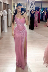 Strapless Sleeveless Mermaid Long Formal Dress With High Split