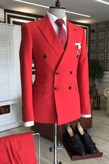 Fashion Red Peaked Lapel Best Double-Breasted Wedding Suits for Groom