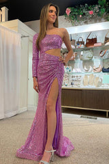 Purple Sequined Prom Dress with Mermaid Cut and One Shoulder