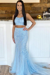 Blue Mermaid Prom Dress in Two Pieces