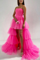 Blue A-Line High Low Strapless Homecoming Dress/Mini Dress with Ruffles