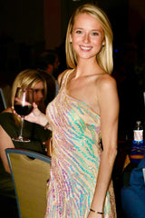 Sparkly Golden One Shoulder Sequined Tight Short Homecoming Dress/Mini Dress with Fringes