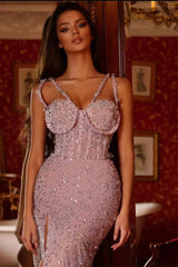 Pink Purple Beadings Gorgeous Formal Dress Split Mermaid Long With Sequins