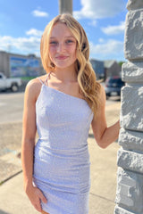 Sparkly Lilac Beaded One Shoulder Sequins Tight Homecoming Dress/Mini Dress