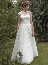 Lace Illusion Ball Gown Wedding Dress with Flower(s) Sweep Train