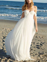 A-line Off-the-shoulder Chiffon Floor-length Wedding Dress with Ruffles