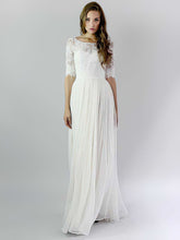 A-line Illusion Lace Chiffon Floor-length Wedding Dress