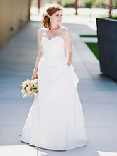 A-Line Sweetheart Satin Floor-Length Wedding Dress with Pockets