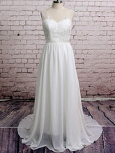A-Line V-Neck Wedding Dress With Chiffon Sweep Train & Appliques Lace